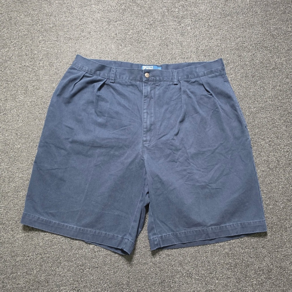 Polo Ralph Lauren Tyler Shorts Navy Blue Mens 38 Pleated Cotton Chino Preppy